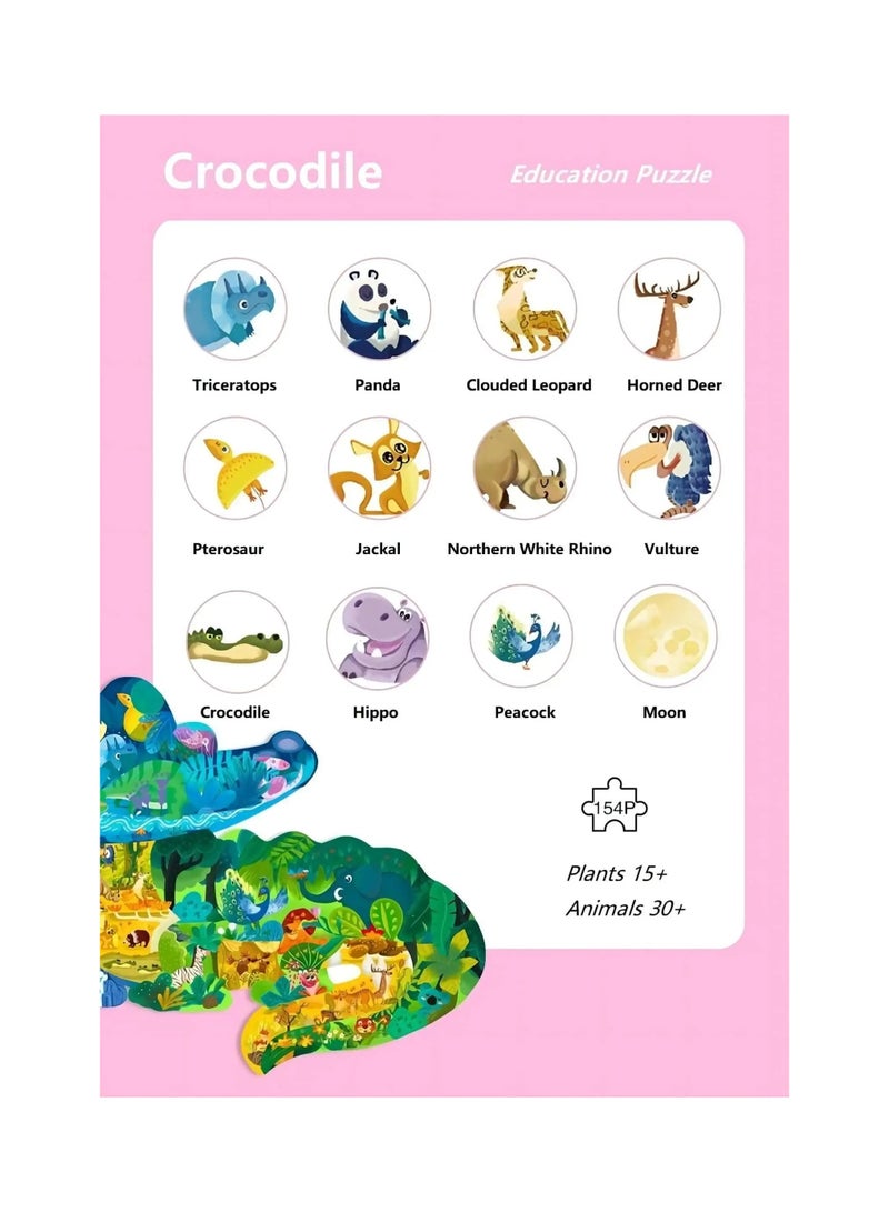 Jigsaw Puzzles for Kids Ages 3-5, 6-8, 8-10, Children Colorful Fun Animal Shaped Puzzle Learning Educational Toys Gifts Games for Boys and Girls (Crocodile-154 PCS)