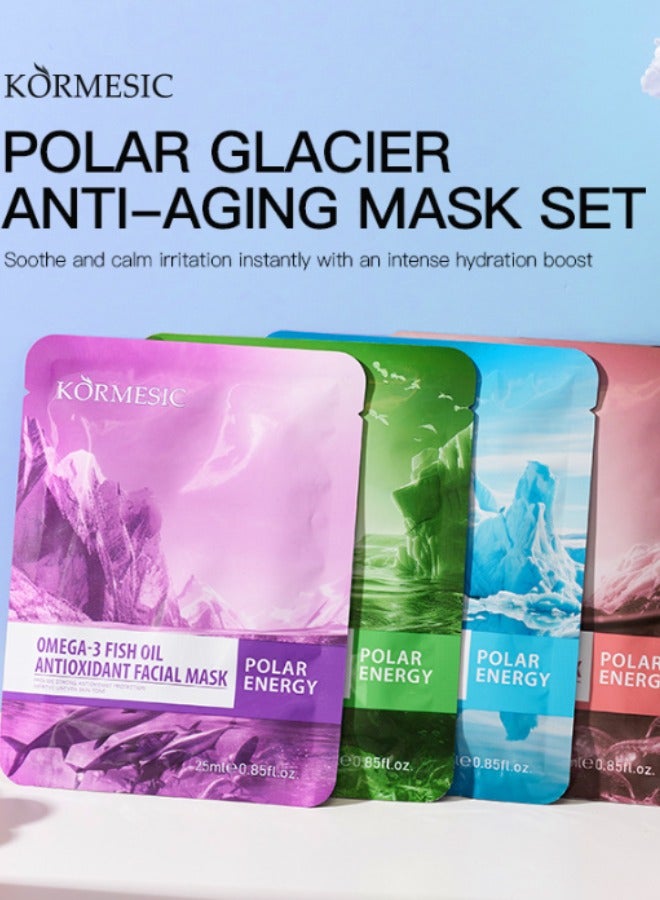 5Pcs Cleansing Whitening and Hydrating Mask Mask Beauty Moisturizing Hydrating Nourishing Deep Cleansing Pores Anti-aging Skin Care Mask Multi-pack Contains Glacier Water Mask Antarctic Krill Mask Fish Oil Mask Polar Blue Algae Mask Arctic Mud Mask