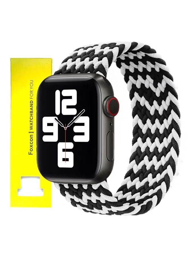 Replacement Braided Solo Loop Apple Watch Band for 45/44/42 mm Small Black/White