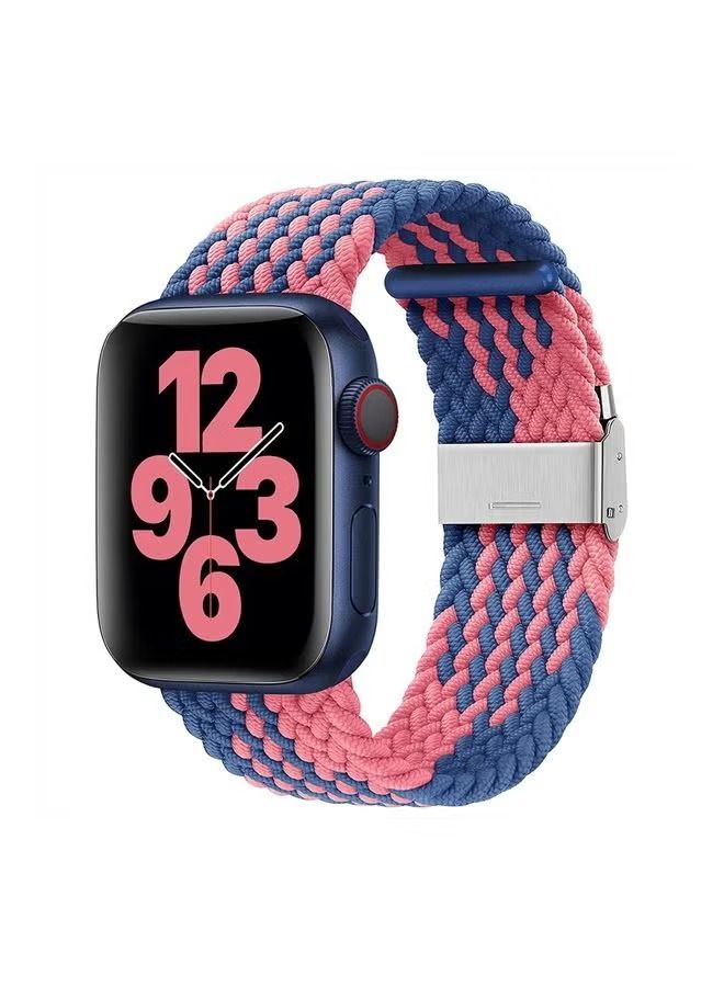 Nylon Solo Loop Strap Compatible with Apple Watch 44/42mm SE /Series 7/6/5/4/3/2/1 Blue/Pink