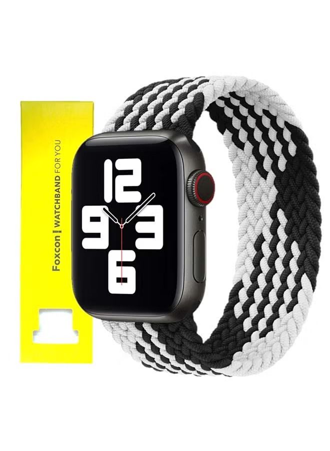 Replacement Braided Solo Loop Apple Watch Band for 45/44/42 mm Medium Black/White