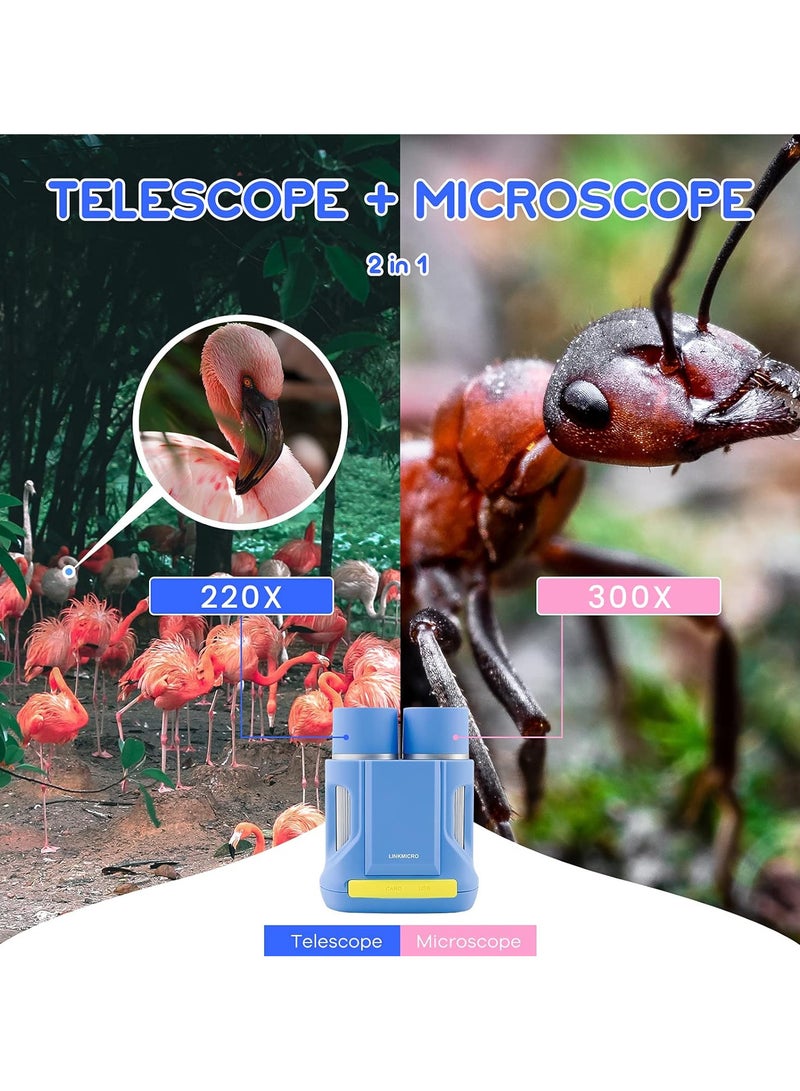 Portable Microscope and Telescope Dual Lens in One LINKMICRO Binoculars for Kids 6-12 Stem Kit Insects Slides Observation-Bird Watching SD Card Included