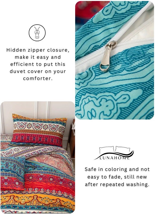 Queen size 6 piece duvet cover set, colorful bohemian bedding.