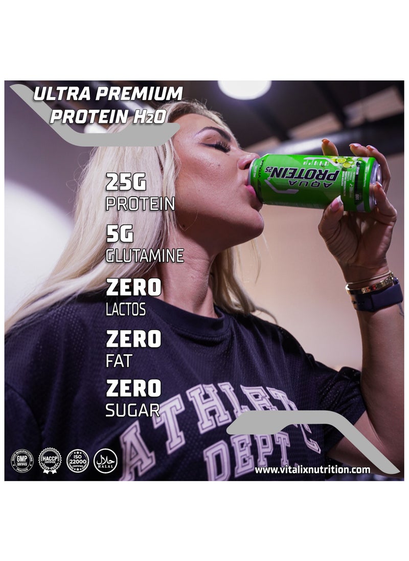 Aqua Protein 25 Mojito - Protein Water with 25g Protein - Collagen, Glutamine, Vitamins B,Lactose Free, Sugar Free, Zero Fat, 473ml Pack of 12