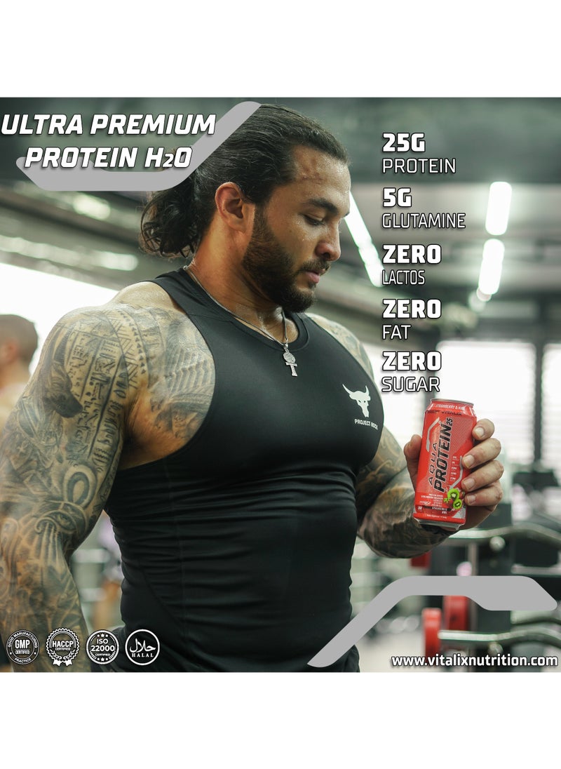 Aqua Protein 25 Sour Cherry - Protein Water with 25g Protein - Collagen, Glutamine, Vitamins B,Lactose Free, Sugar Free, Zero Fat, 473ml Pack of 12