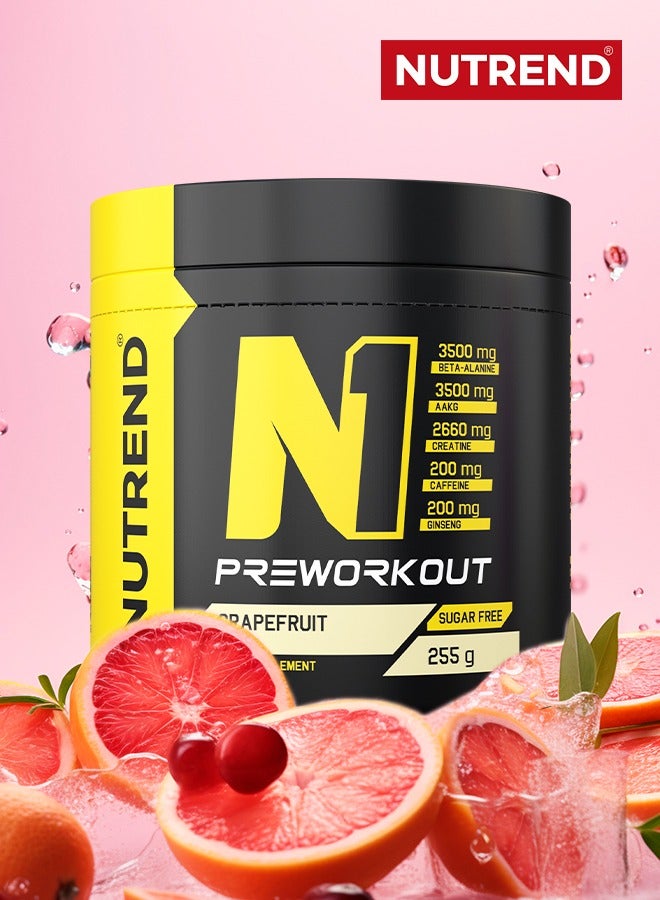 N1 Pre-Workout – Grapefruit Flavor – 255g – Boosts Energy, Focus & Endurance – Explosive Workout Performance