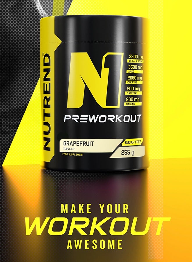 N1 Pre-Workout – Grapefruit Flavor – 255g – Boosts Energy, Focus & Endurance – Explosive Workout Performance