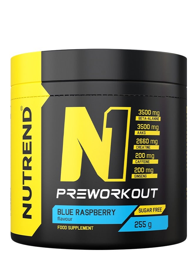 N1 Pre-Workout – Blue Raspberry Flavor – 255g – Boosts Energy, Focus & Endurance – Explosive Workout Performance