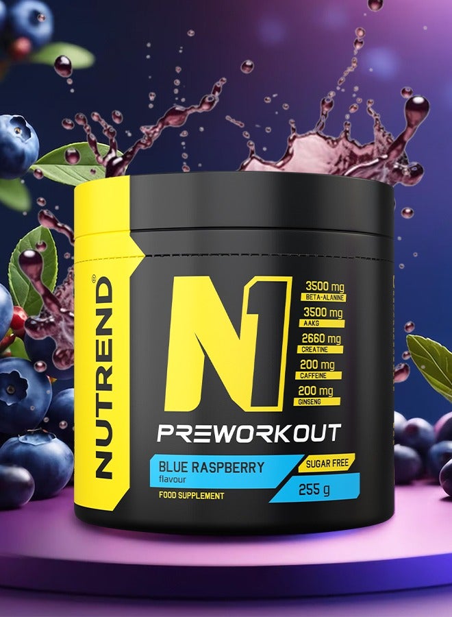 N1 Pre-Workout – Blue Raspberry Flavor – 255g – Boosts Energy, Focus & Endurance – Explosive Workout Performance