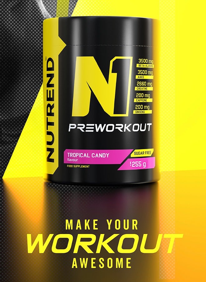 N1 Pre-Workout – Tropical candy Flavor – 255g – Boosts Energy, Focus & Endurance – Explosive Workout Performance