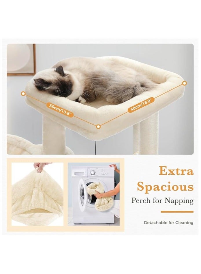 Large Cat Tree, 130 cm Wooden Cat Tower with Double Condos, Large Perch,Soft Hammock and Totally Wrapped Sisal Posts for Large Indoor Cats (Beige)