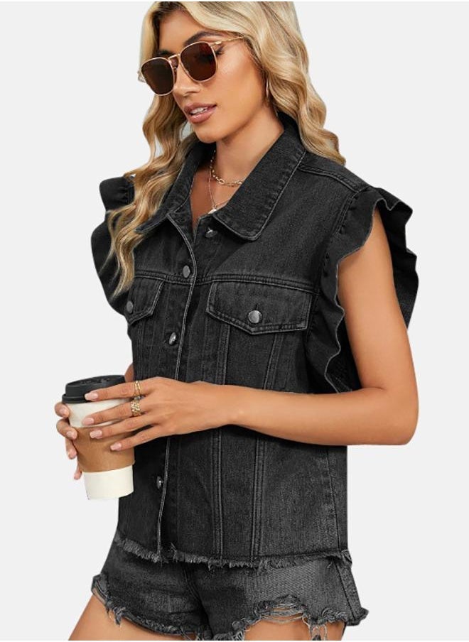 Black Collared Sleeveless Jackets