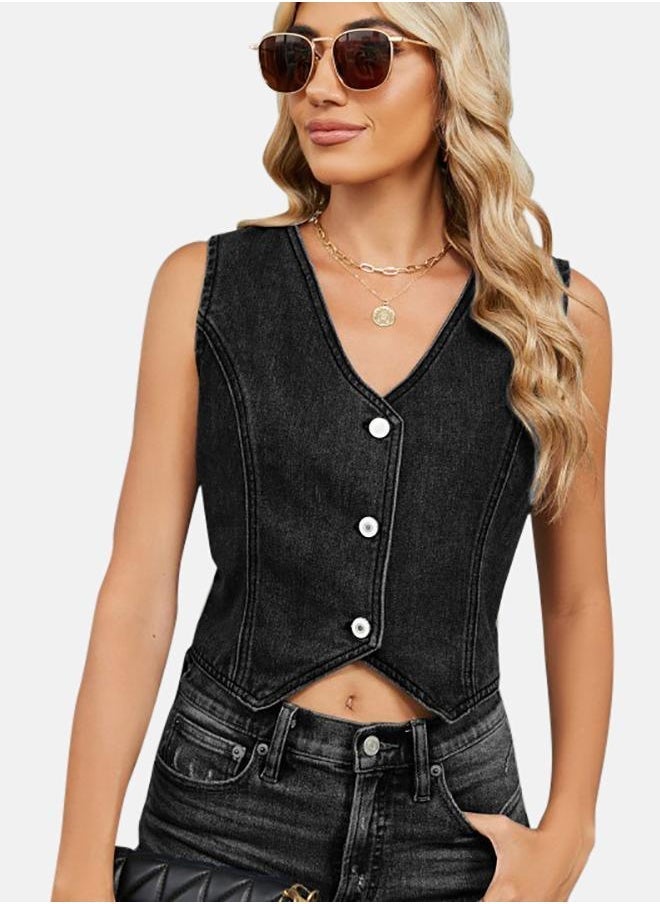 Black Collared Sleeveless Jackets