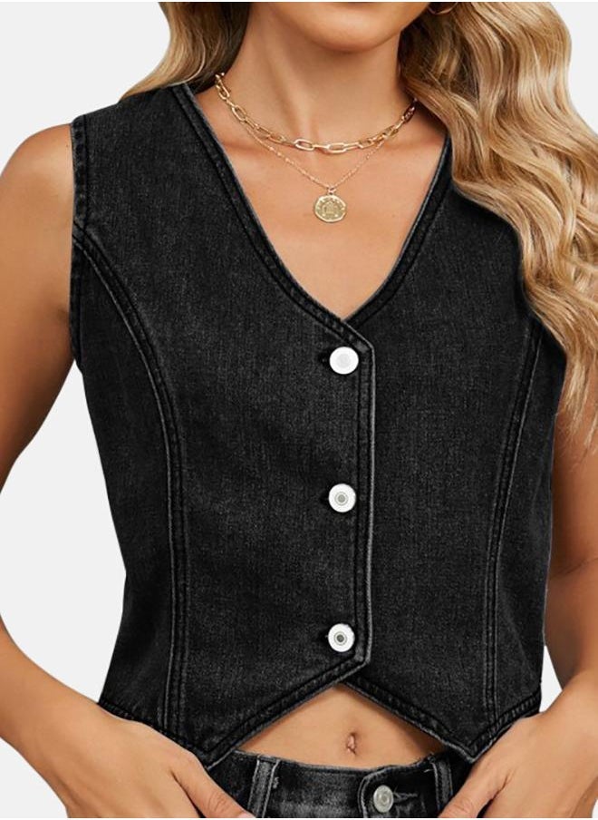 Black Collared Sleeveless Jackets