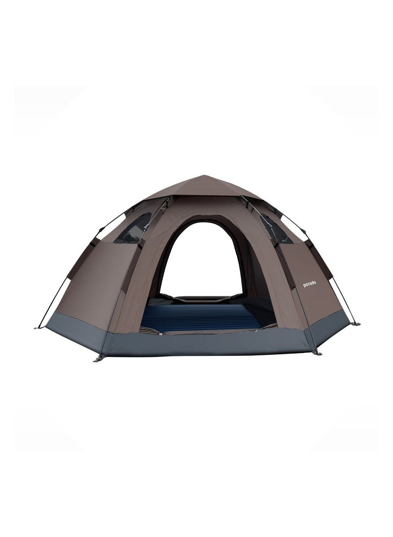 Porodo Lifestyle 4-Person Easy Pop-Up Automatic Camping Tent - Light Brown