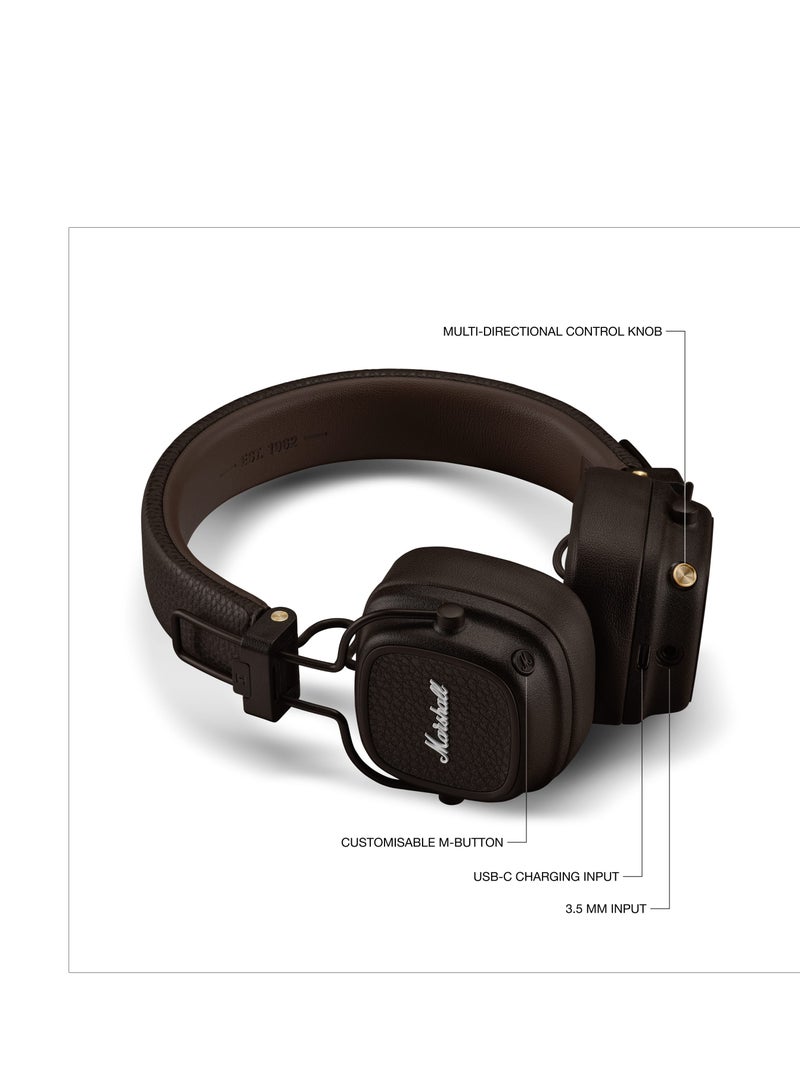 Major V Bluetooth Headphones - Foldable Wireless Headphones Bluetooth With 100+ Hours Of Playtime, Brown