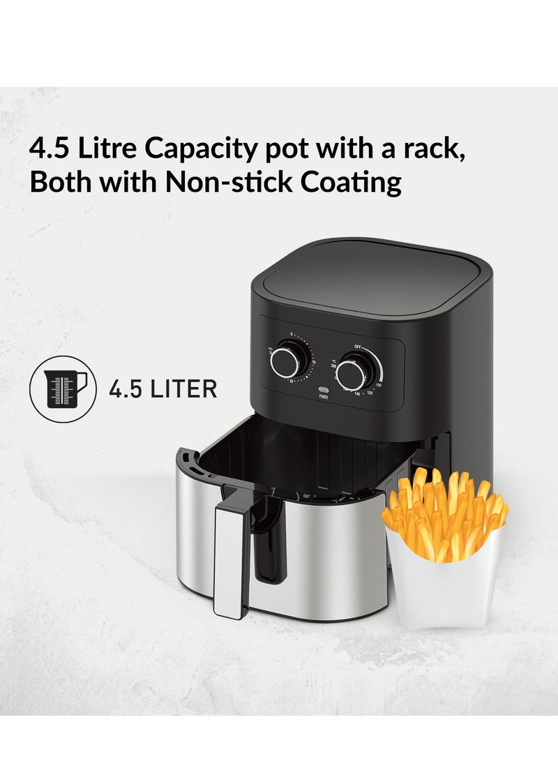 Air Fryer 4.5 L With 30 Min Timer| Pot With A Rack, Both With Non Stick Coating| Oil Free, Adjustable Time & Temperature| Vortex Air Frying Technology, Cooks 30% Faster 4.5 L 1600 W GAF37541 Black