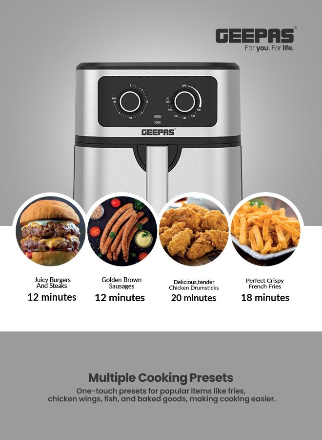 Air Fryer Equipped With Vortex Air Frying Technology| 7 L Capacity With A Rack| Oil Free Cooking | Adjustable Timer And Temperature, 1-30 Minutes Timer| Ideal For Making Fries, Steak, Chicken, Cake, Meat, Bread | 2 Years Warranty 7 L 1800 W GAF37506 Silver