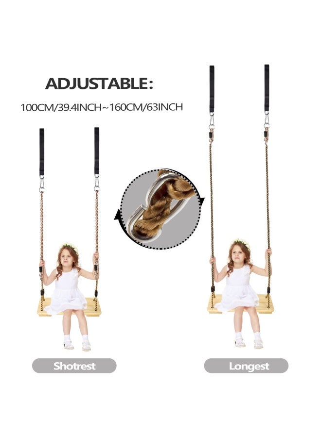 Kinspory  Wood Swing for Kid Swing Set for Backyard Adjustable Nylon Rope with Hanging Tree Hammock Straps Kit Wooden Swing Seat for Indoor Outdoor Porch Patio Garden Playgroud Swing Set Accessories