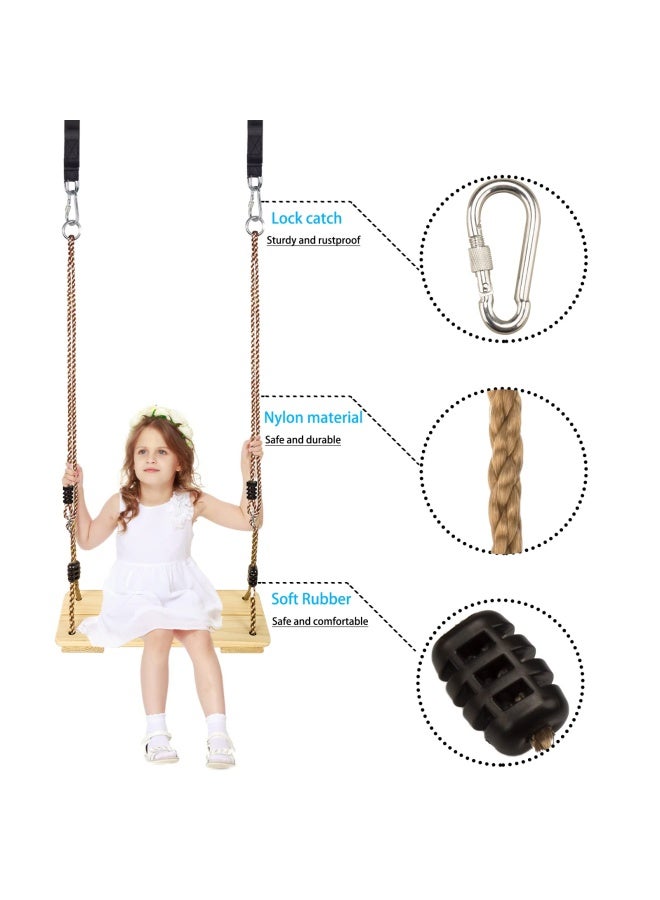 Kinspory  Wood Swing for Kid Swing Set for Backyard Adjustable Nylon Rope with Hanging Tree Hammock Straps Kit Wooden Swing Seat for Indoor Outdoor Porch Patio Garden Playgroud Swing Set Accessories