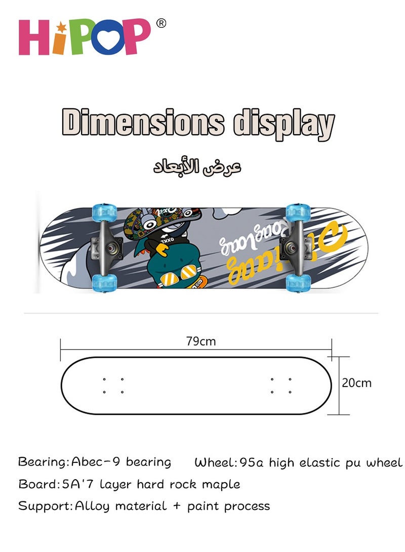 Graffiti Skateboards for Beginners and Adults,Complete Non-Slip Skateboard 79*20cm with Flash Wheel,ABEC-9 Bearing and Double Kick Concave Standard,Tricks Skateboards for Kids and Beginners Sports Out