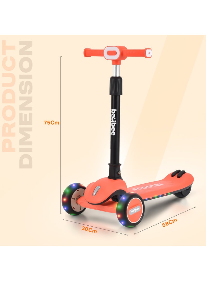 Baybee Cruze Skate Scooter for Kids 3 Wheel Kids Scooter with 3 Height Adjustable Baby Scooter with LED PU Wheels, Light & Music Kick Scooter for Baby Scooter for Kids 3 to 8 Years Boy Girl Orange