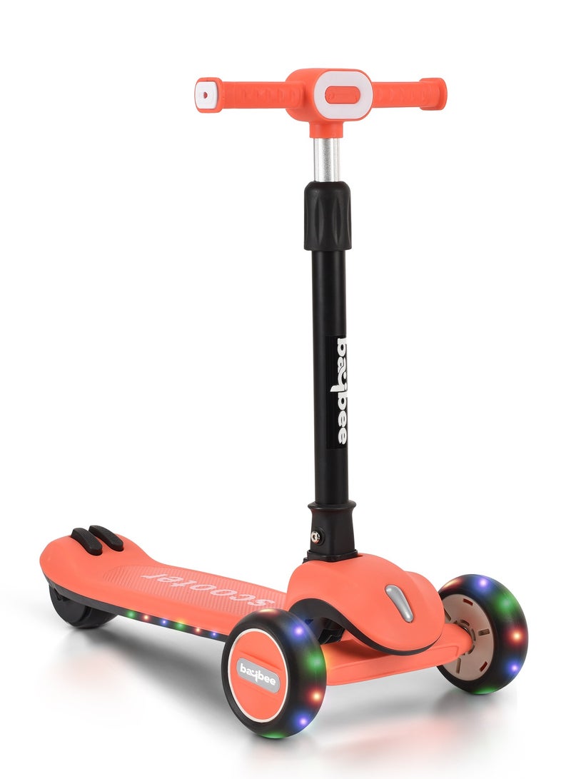 Baybee Cruze Skate Scooter for Kids 3 Wheel Kids Scooter with 3 Height Adjustable Baby Scooter with LED PU Wheels, Light & Music Kick Scooter for Baby Scooter for Kids 3 to 8 Years Boy Girl Orange