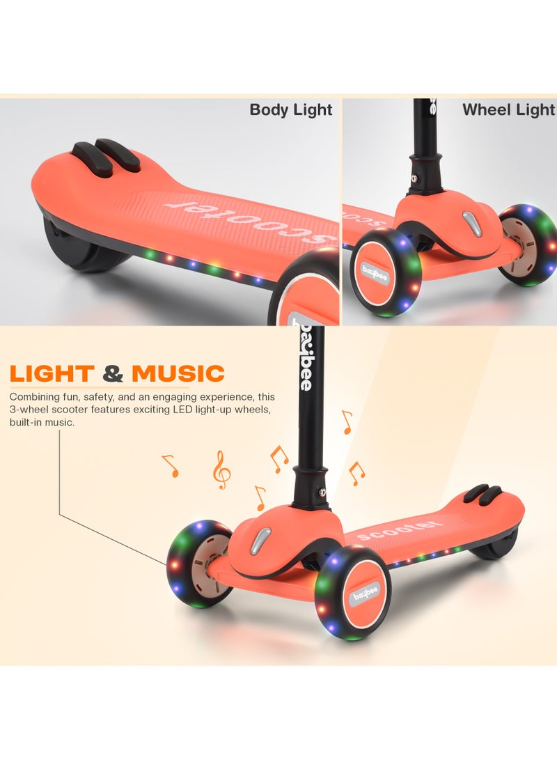 Baybee Cruze Skate Scooter for Kids 3 Wheel Kids Scooter with 3 Height Adjustable Baby Scooter with LED PU Wheels, Light & Music Kick Scooter for Baby Scooter for Kids 3 to 8 Years Boy Girl Orange