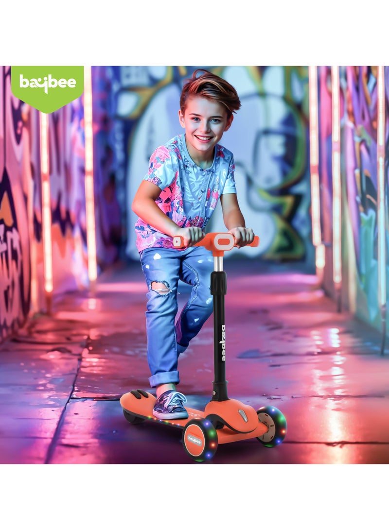 Baybee Cruze Skate Scooter for Kids 3 Wheel Kids Scooter with 3 Height Adjustable Baby Scooter with LED PU Wheels, Light & Music Kick Scooter for Baby Scooter for Kids 3 to 8 Years Boy Girl Orange