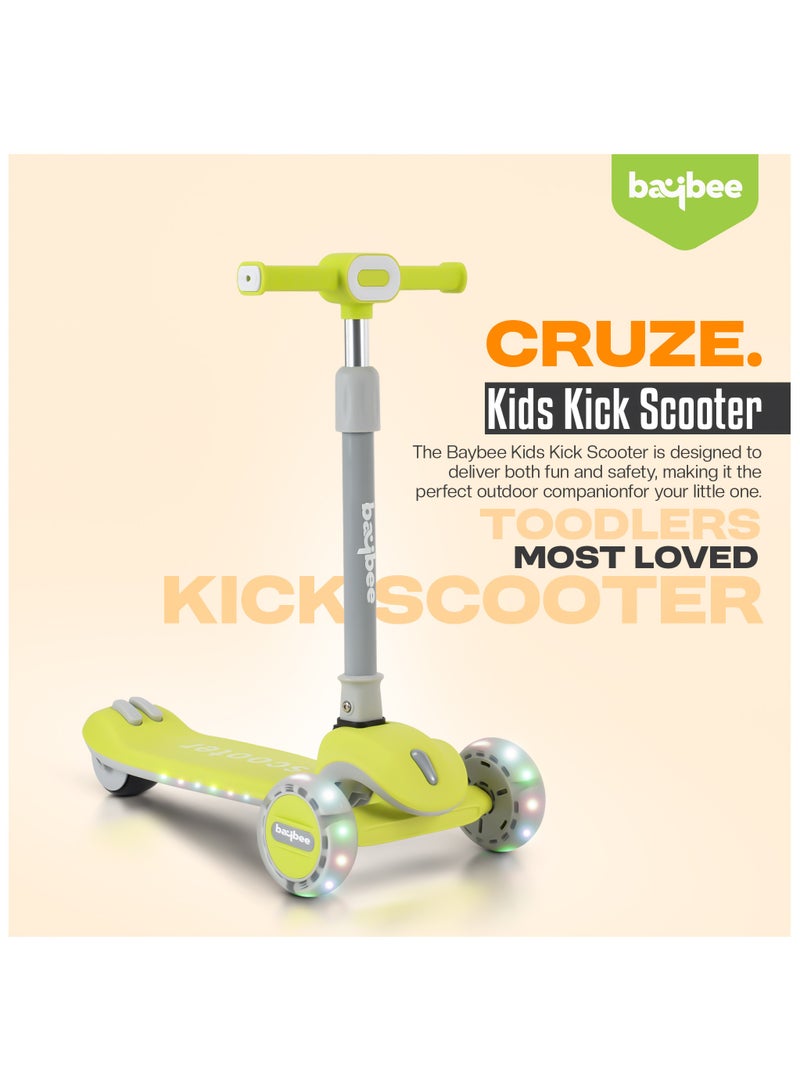 Baybee Cruze Skate Scooter for Kids 3 Wheel Kids Scooter with 3 Height Adjustable Baby Scooter with LED PU Wheels, Light & Music Kick Scooter for Baby Scooter for Kids 3 to 8 Years Boy Girl Green