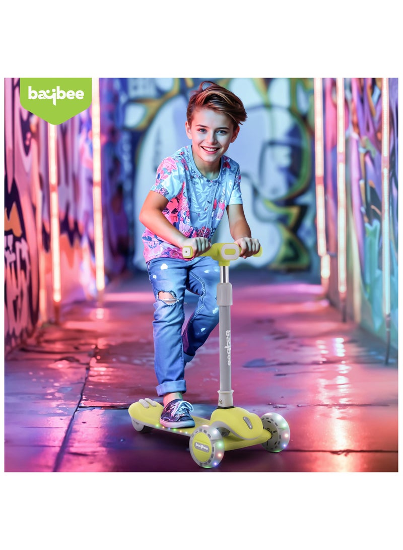 Baybee Cruze Skate Scooter for Kids 3 Wheel Kids Scooter with 3 Height Adjustable Baby Scooter with LED PU Wheels, Light & Music Kick Scooter for Baby Scooter for Kids 3 to 8 Years Boy Girl Green