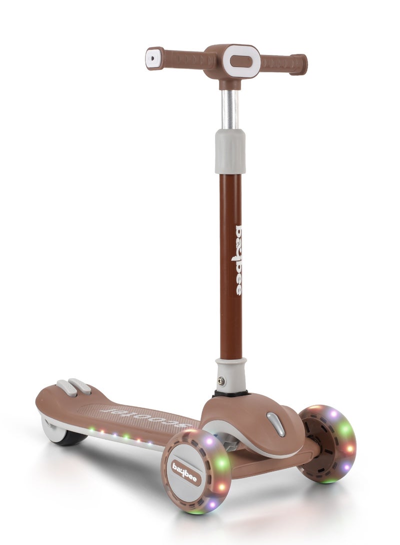 Baybee Cruze Skate Scooter for Kids 3 Wheel Kids Scooter with 3 Height Adjustable Baby Scooter with LED PU Wheels, Light & Music Kick Scooter for Baby Scooter for Kids 3 to 8 Years Boy Girl Brown