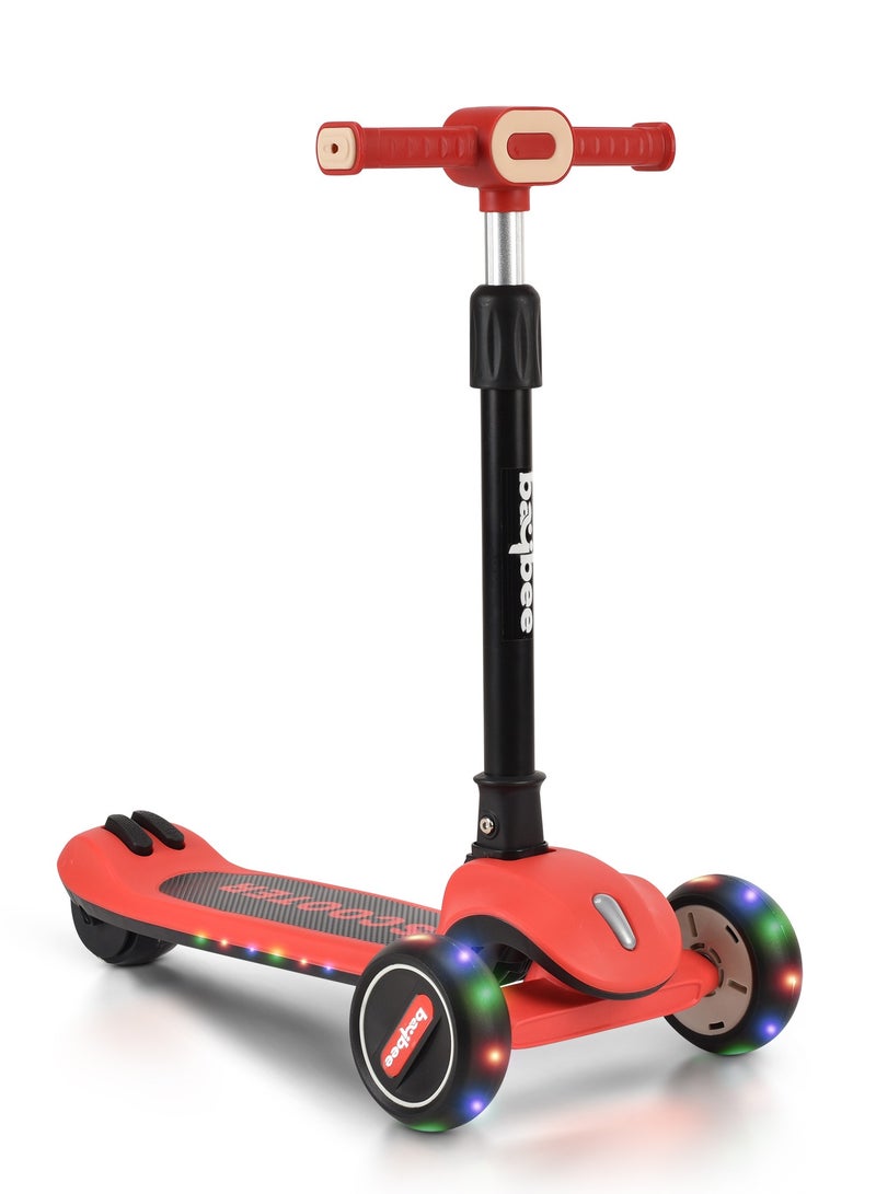 Baybee Cruze Skate Scooter for Kids 3 Wheel Kids Scooter with 3 Height Adjustable Baby Scooter with LED PU Wheels, Light & Music Kick Scooter for Baby Scooter for Kids 3 to 8 Years Boy Girl Red