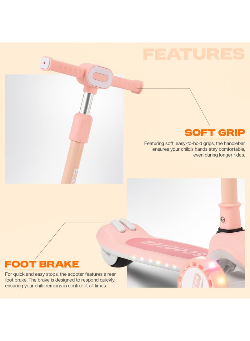 Baybee Cruze Skate Scooter for Kids 3 Wheel Kids Scooter with 3 Height Adjustable Baby Scooter with LED PU Wheels, Light & Music Kick Scooter for Baby Scooter for Kids 3 to 8 Years Boy Girl Pink