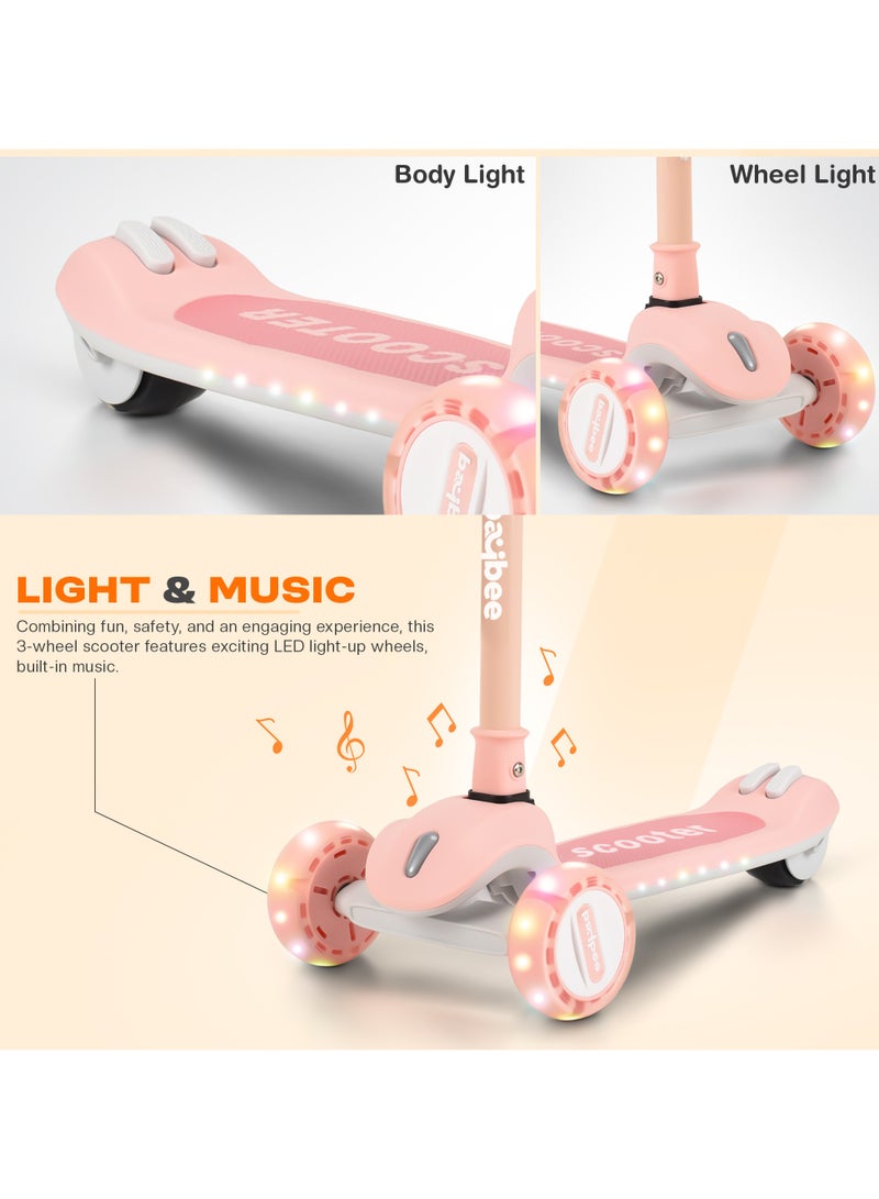 Baybee Cruze Skate Scooter for Kids 3 Wheel Kids Scooter with 3 Height Adjustable Baby Scooter with LED PU Wheels, Light & Music Kick Scooter for Baby Scooter for Kids 3 to 8 Years Boy Girl Pink