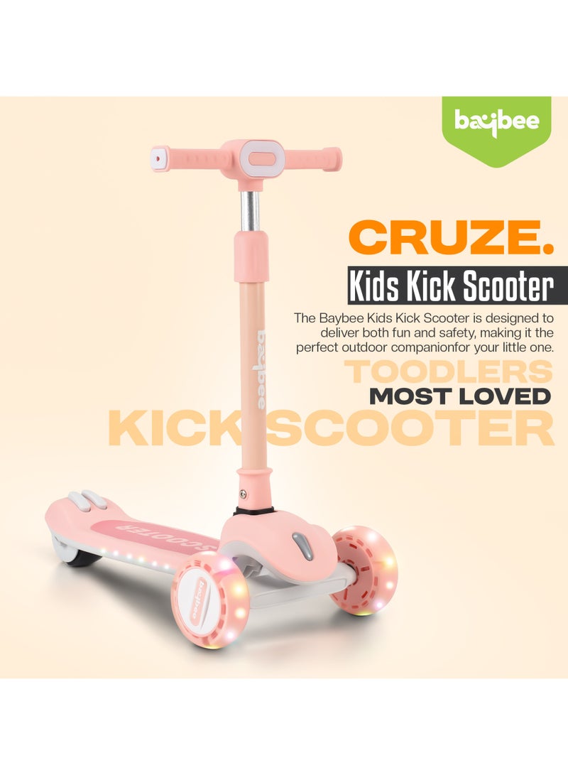 Baybee Cruze Skate Scooter for Kids 3 Wheel Kids Scooter with 3 Height Adjustable Baby Scooter with LED PU Wheels, Light & Music Kick Scooter for Baby Scooter for Kids 3 to 8 Years Boy Girl Pink