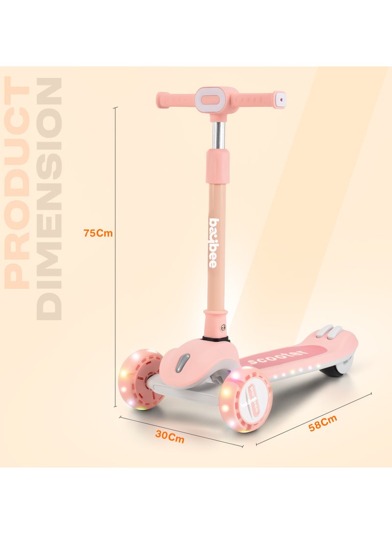 Baybee Cruze Skate Scooter for Kids 3 Wheel Kids Scooter with 3 Height Adjustable Baby Scooter with LED PU Wheels, Light & Music Kick Scooter for Baby Scooter for Kids 3 to 8 Years Boy Girl Pink