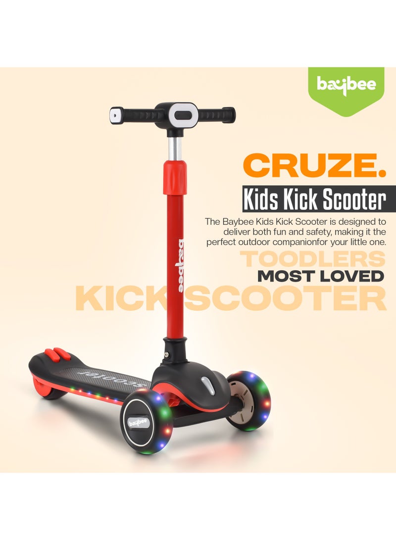 Baybee Cruze Skate Scooter for Kids 3 Wheel Kids Scooter with 3 Height Adjustable Baby Scooter with LED PU Wheels, Light & Music Kick Scooter for Baby Scooter for Kids 3 to 8 Years Boy Girl Black