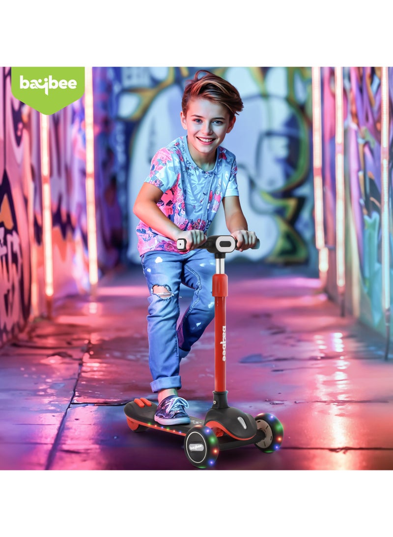 Baybee Cruze Skate Scooter for Kids 3 Wheel Kids Scooter with 3 Height Adjustable Baby Scooter with LED PU Wheels, Light & Music Kick Scooter for Baby Scooter for Kids 3 to 8 Years Boy Girl Black