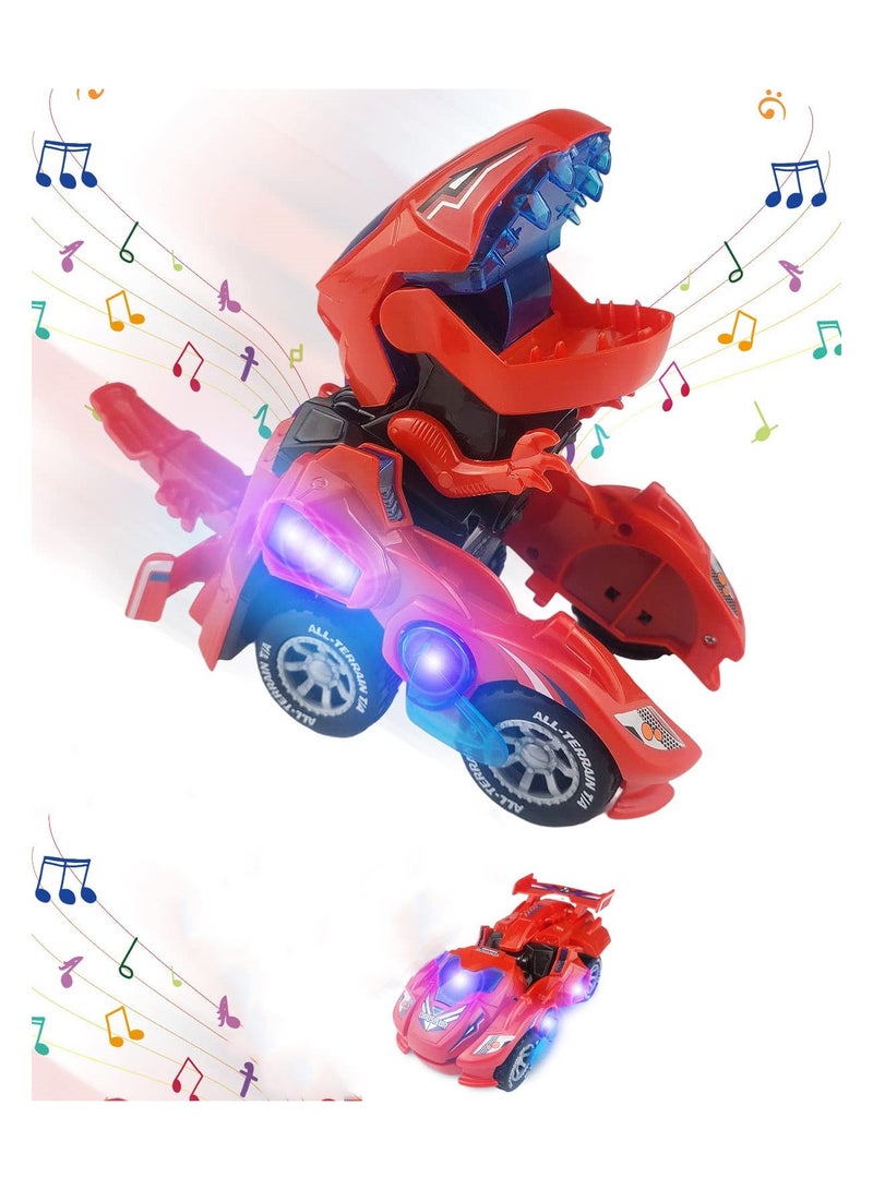 Transforming Dinosaur Car Toys, Sound and LED Transforming Dinosaur Car, 2 in 1 Automatic Dinosaur Transform Car Toy, Dinosaur Transformer Toy for 3-7 Year Old Boys Girls Kids