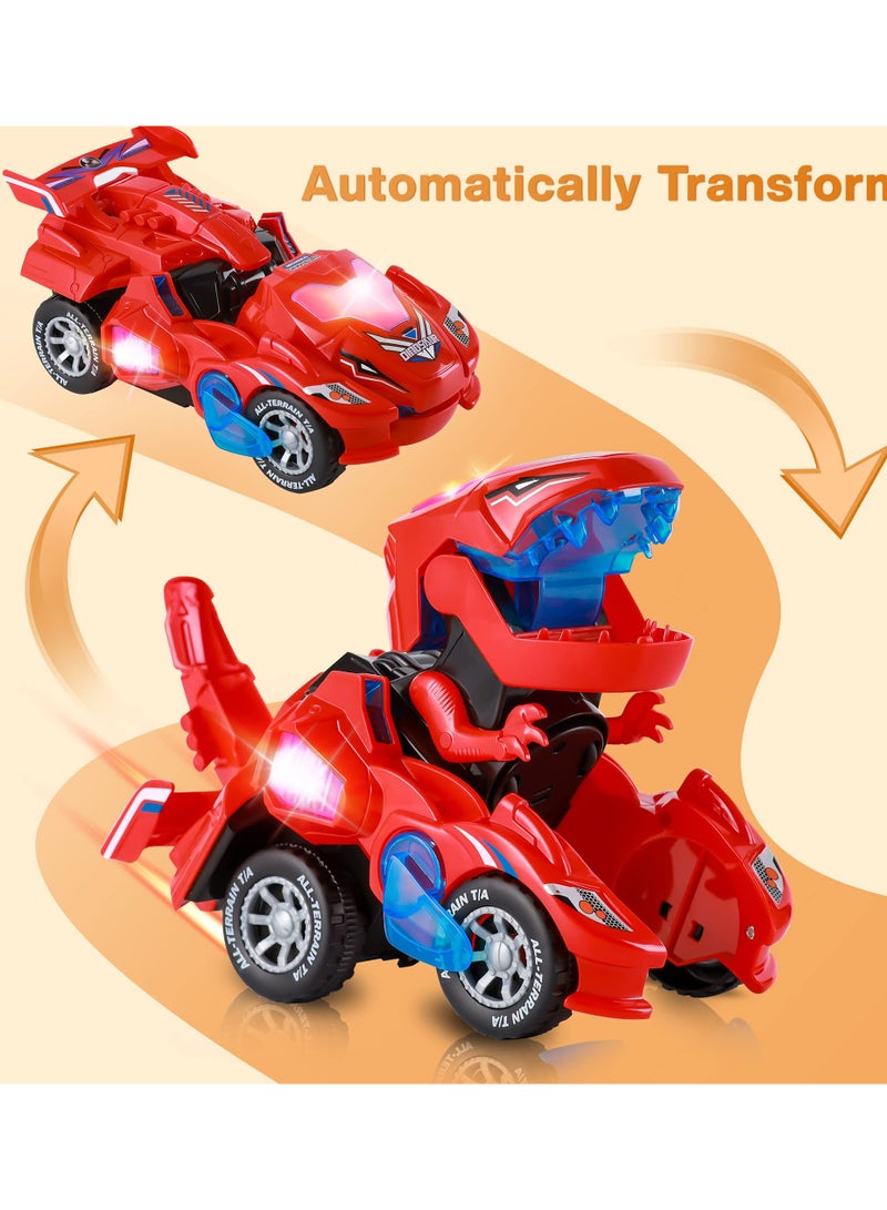 Transforming Dinosaur Car Toys, Sound and LED Transforming Dinosaur Car, 2 in 1 Automatic Dinosaur Transform Car Toy, Dinosaur Transformer Toy for 3-7 Year Old Boys Girls Kids