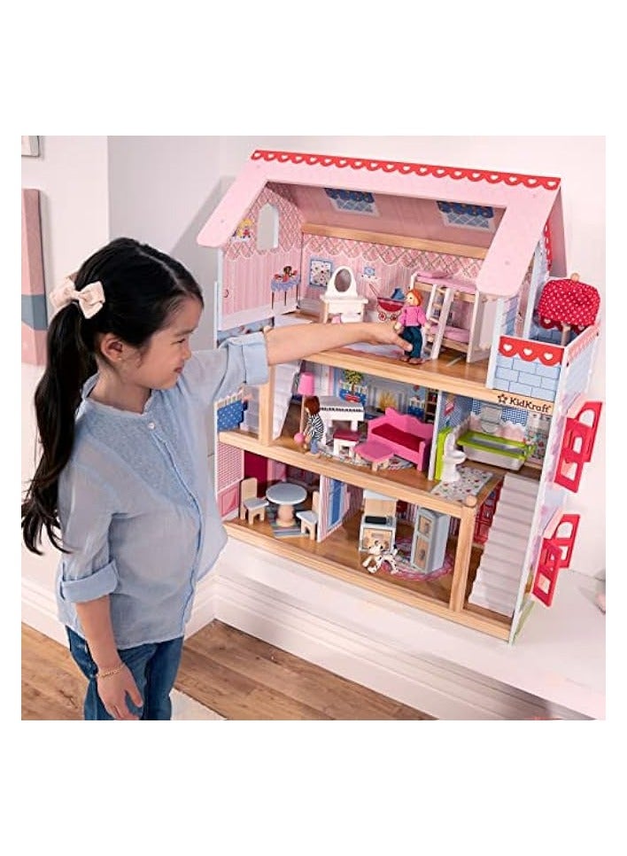 Chelsea Doll Cottage Wooden Dolls House With Furniture And Accessories Included (3 Storey Play Set For 30 Cm/12 Inch Dolls), 65054
