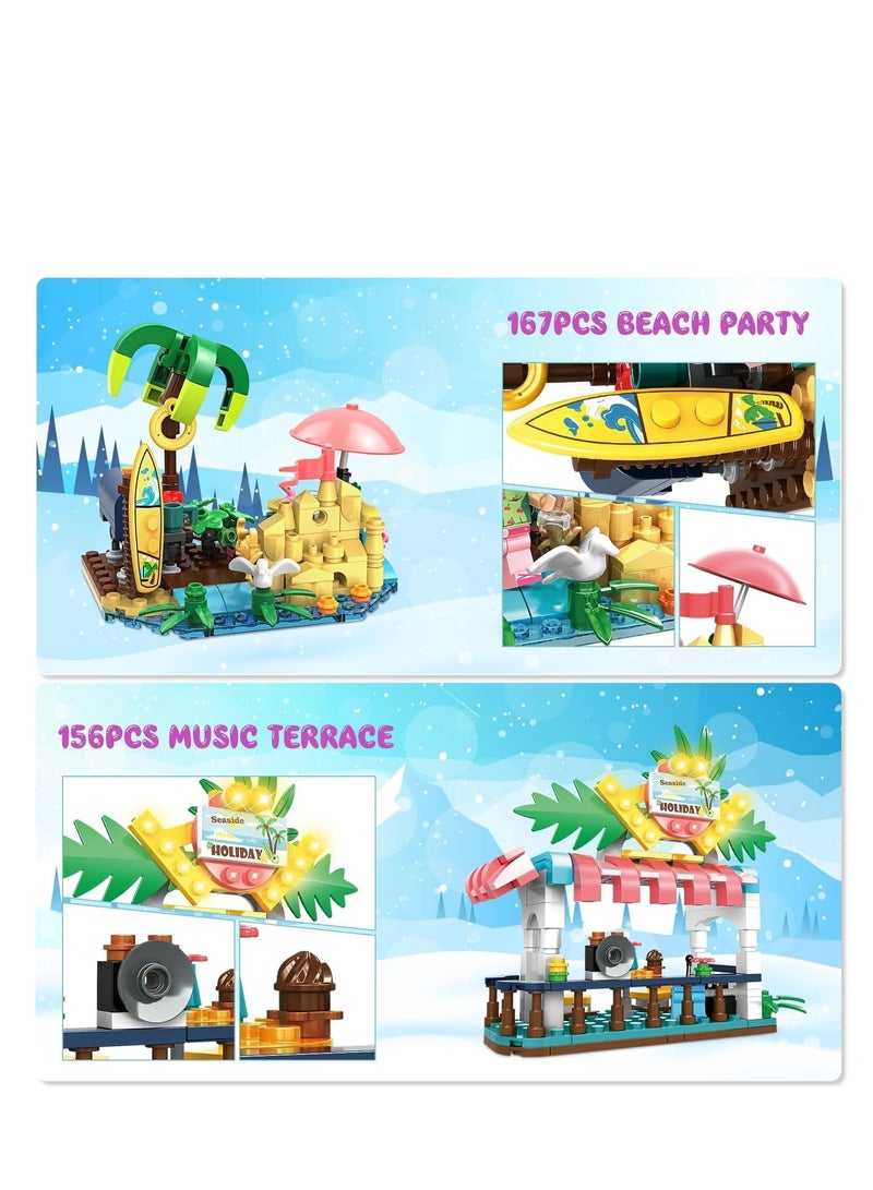 Friends Beach House Building Set, 4 in 1 Building Blocks Toys for Girls, 617pcs Beach House 4 Models Dream Girls Building Bricks Set Toys for Kids for Kids Girls Age 6 7 8 9 10 11 12