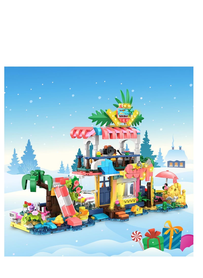 Friends Beach House Building Set, 4 in 1 Building Blocks Toys for Girls, 617pcs Beach House 4 Models Dream Girls Building Bricks Set Toys for Kids for Kids Girls Age 6 7 8 9 10 11 12