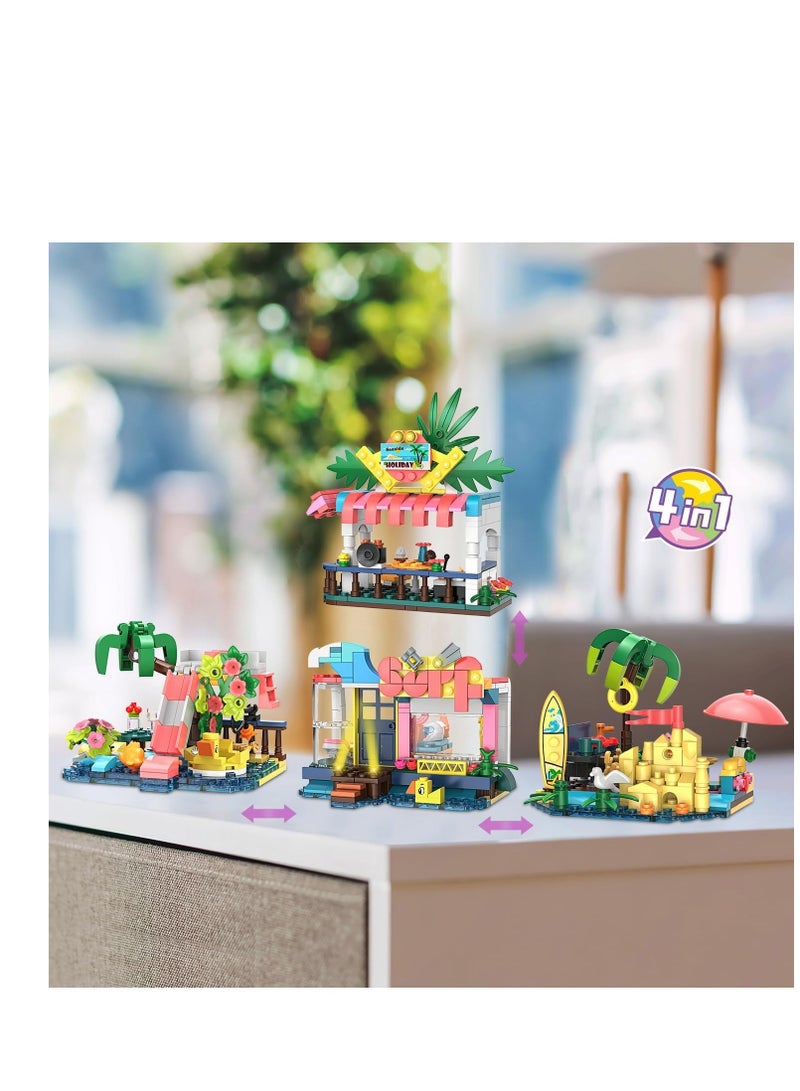 Friends Beach House Building Set, 4 in 1 Building Blocks Toys for Girls, 617pcs Beach House 4 Models Dream Girls Building Bricks Set Toys for Kids for Kids Girls Age 6 7 8 9 10 11 12