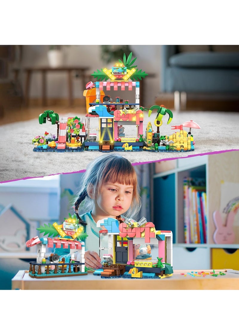 Friends Beach House Building Set, 4 in 1 Building Blocks Toys for Girls, 617pcs Beach House 4 Models Dream Girls Building Bricks Set Toys for Kids for Kids Girls Age 6 7 8 9 10 11 12