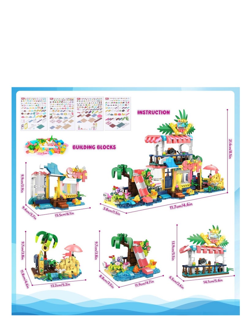 Friends Beach House Building Set, 4 in 1 Building Blocks Toys for Girls, 617pcs Beach House 4 Models Dream Girls Building Bricks Set Toys for Kids for Kids Girls Age 6 7 8 9 10 11 12