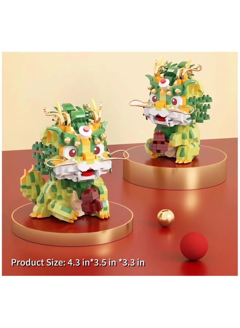 Auspicious Dragon 2024 Building Set for Adults，Small Cute Animals Lion Dance Auspicious Lunar New Year Home Decor,STEM Educational Toys Theme for Kid Boy Girl Adult 877 Pcs