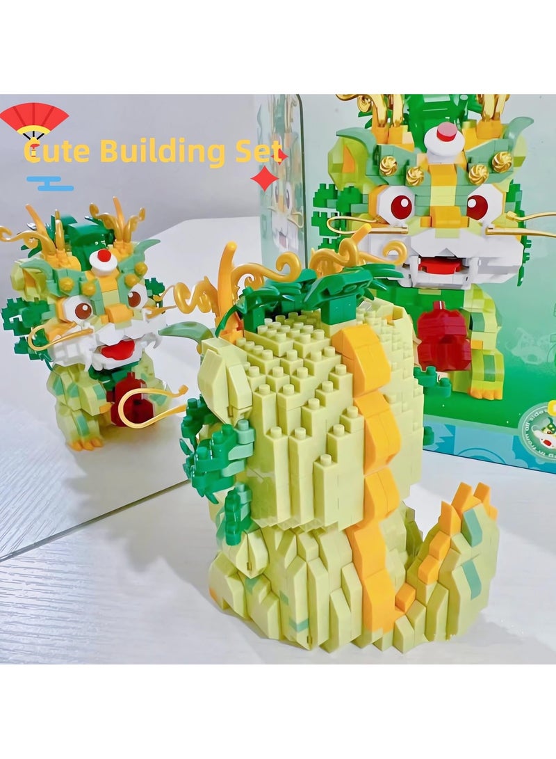 Auspicious Dragon 2024 Building Set for Adults，Small Cute Animals Lion Dance Auspicious Lunar New Year Home Decor,STEM Educational Toys Theme for Kid Boy Girl Adult 877 Pcs