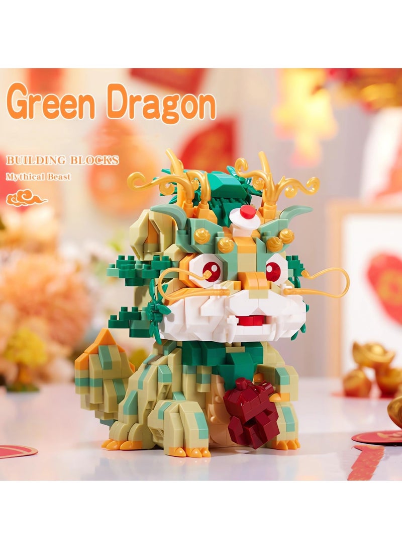 Auspicious Dragon 2024 Building Set for Adults，Small Cute Animals Lion Dance Auspicious Lunar New Year Home Decor,STEM Educational Toys Theme for Kid Boy Girl Adult 877 Pcs